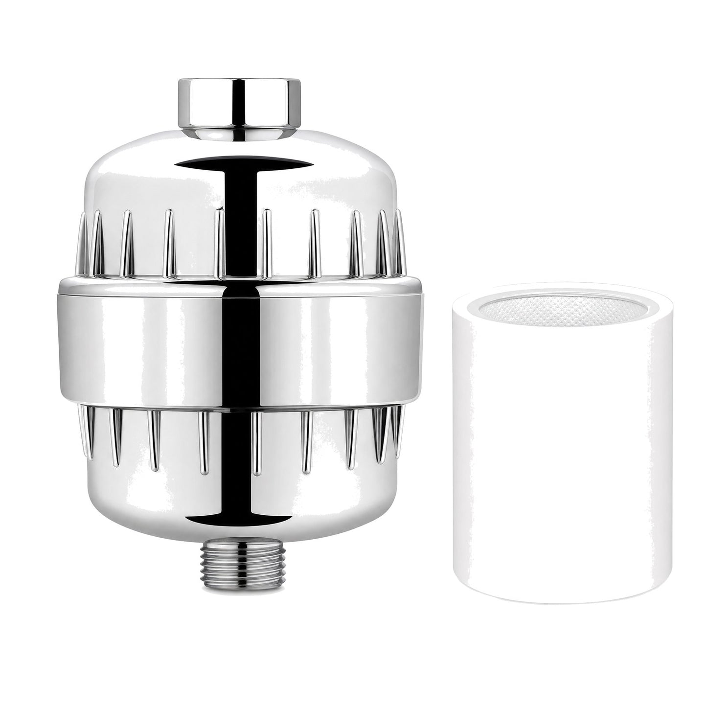 BAUME shower water filter and replacement cartridge, chrome finish